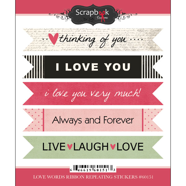 scrapbook customs love words ribbon repeating sticker